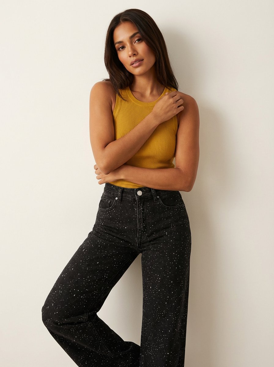 Sophie | Women's High-Waist Wide-Leg Glitter Denim Jeans