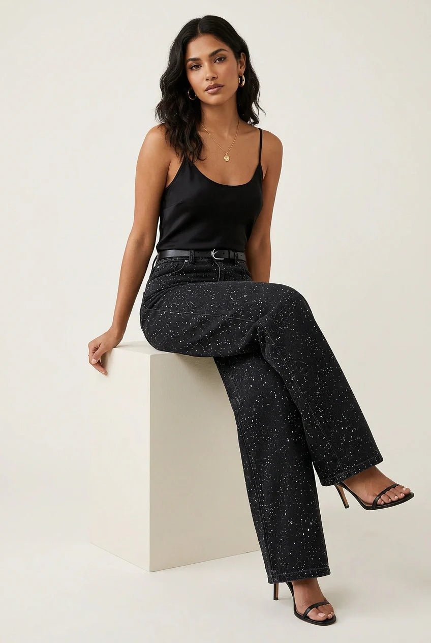 Sophie | Women's High-Waist Wide-Leg Glitter Denim Jeans