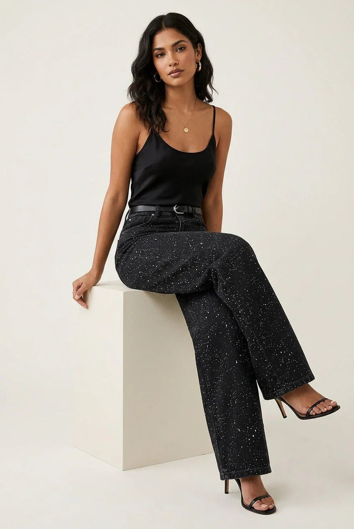 Sophie | Women's High-Waist Wide-Leg Glitter Denim Jeans