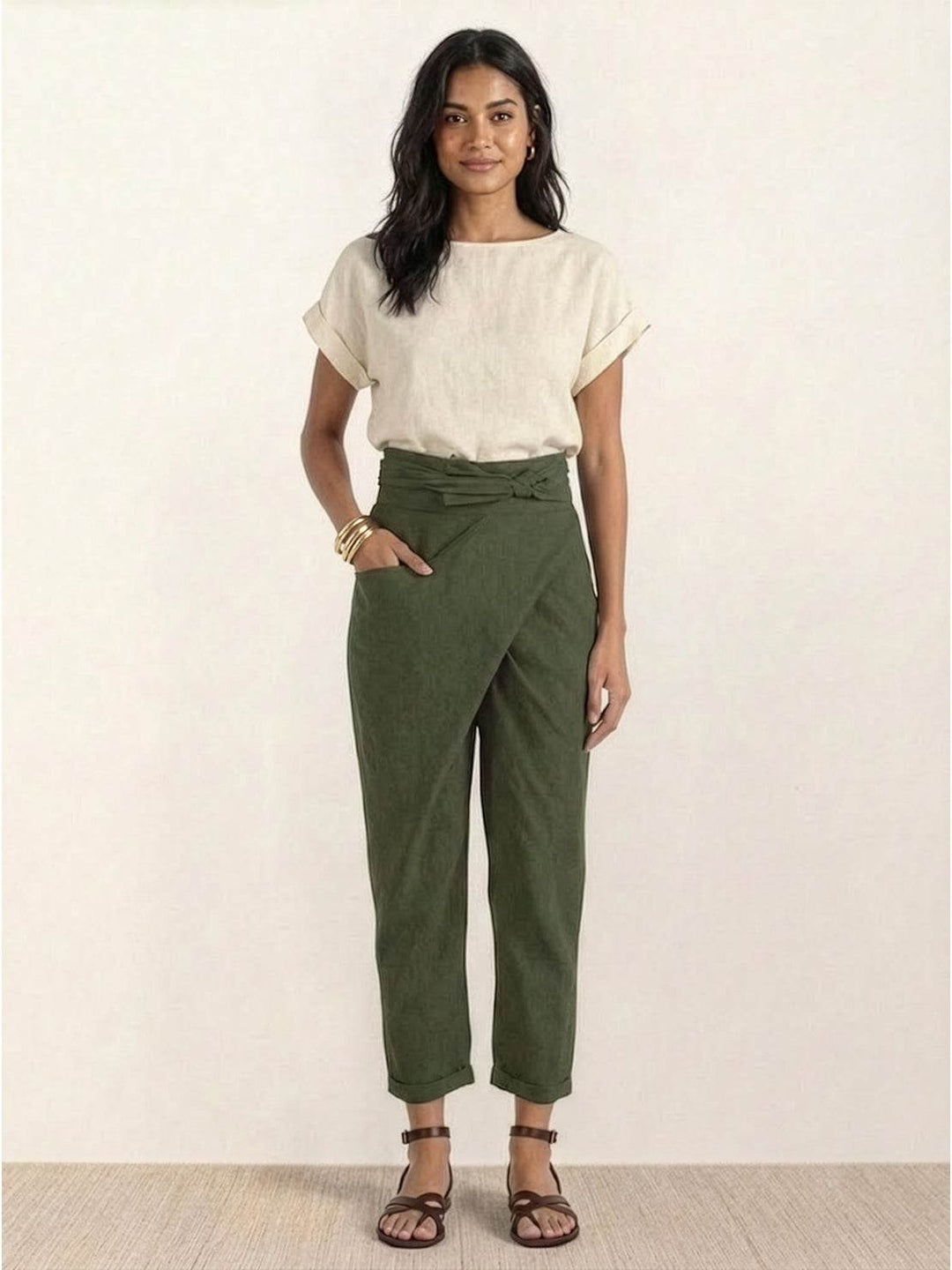 Ivy | Women's High-Waist Wrap-Front Cropped Tapered Trousers