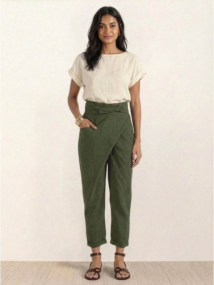 Ivy | Women's High-Waist Wrap-Front Cropped Tapered Trousers