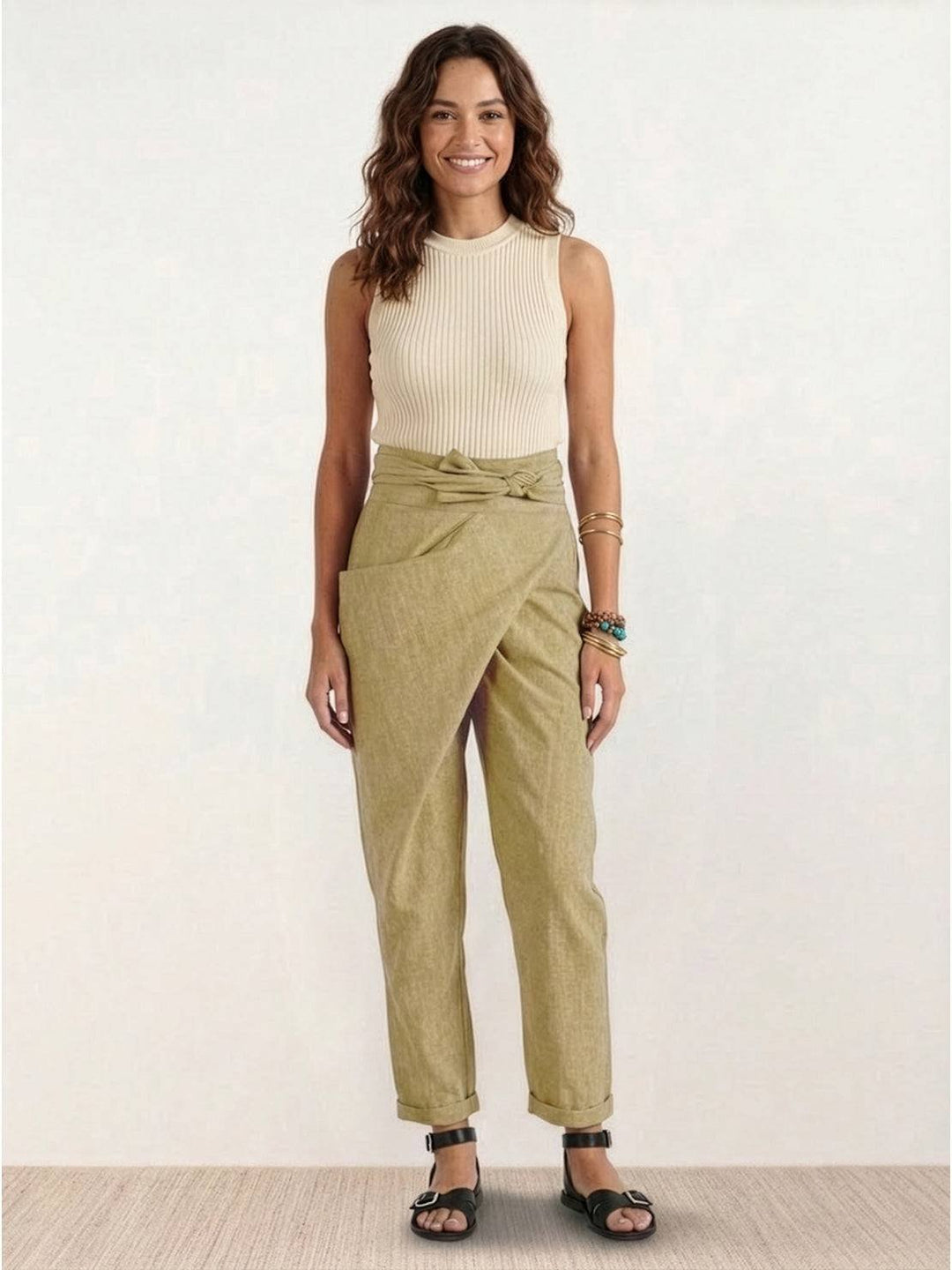 Ivy | Women's High-Waist Wrap-Front Cropped Tapered Trousers