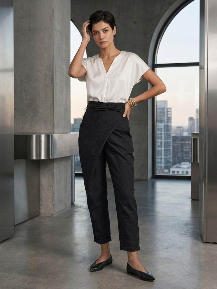 Ivy | Women's High-Waist Wrap-Front Cropped Tapered Trousers