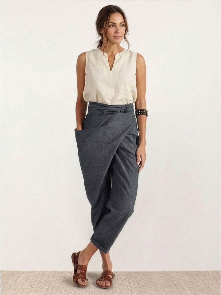Ivy | Women's High-Waist Wrap-Front Cropped Tapered Trousers