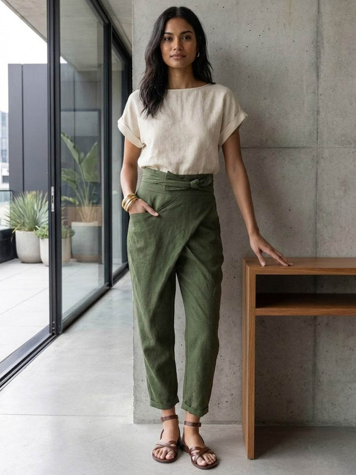 Ivy | Women's High-Waist Wrap-Front Cropped Tapered Trousers