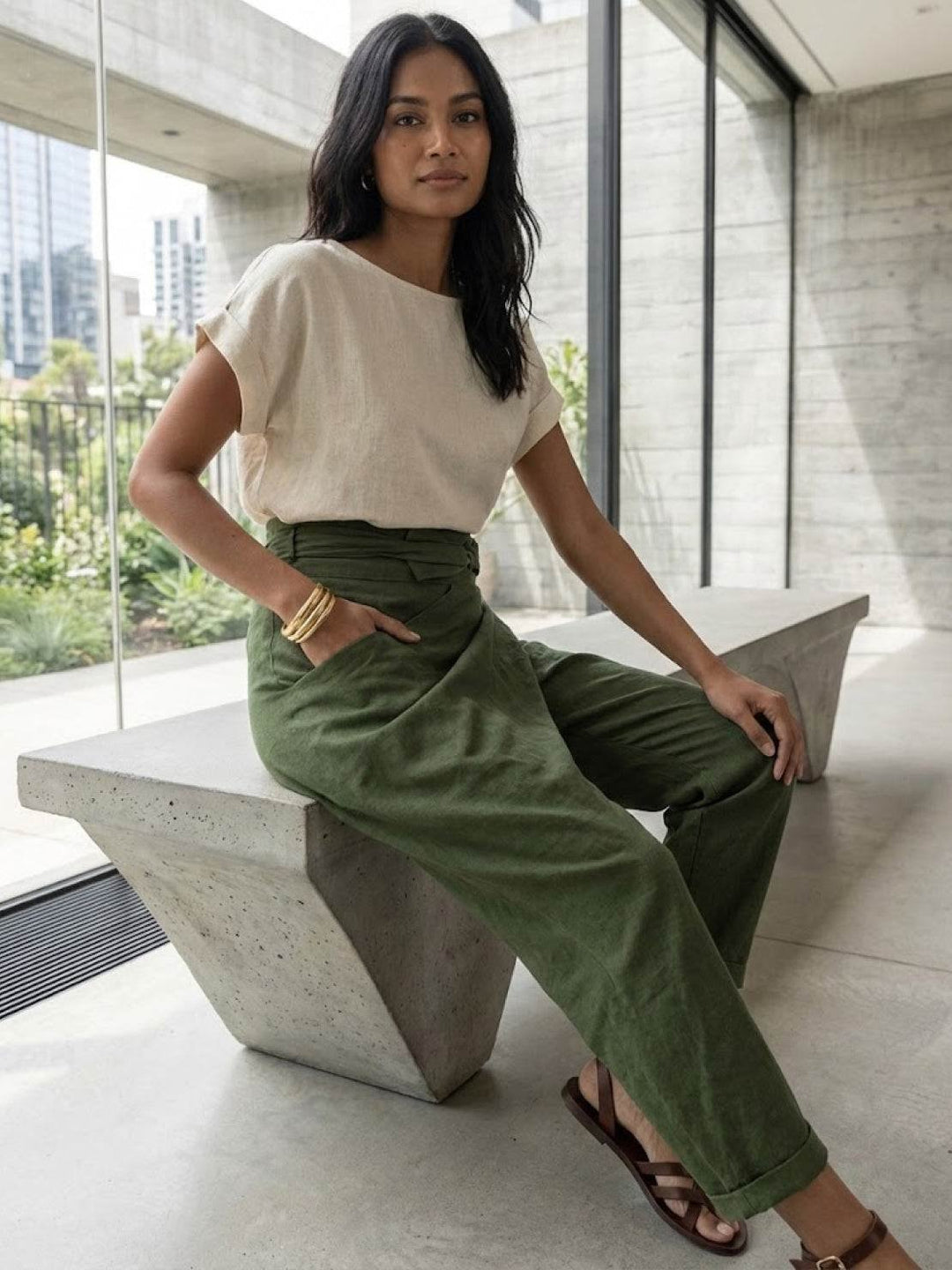Ivy | Women's High-Waist Wrap-Front Cropped Tapered Trousers
