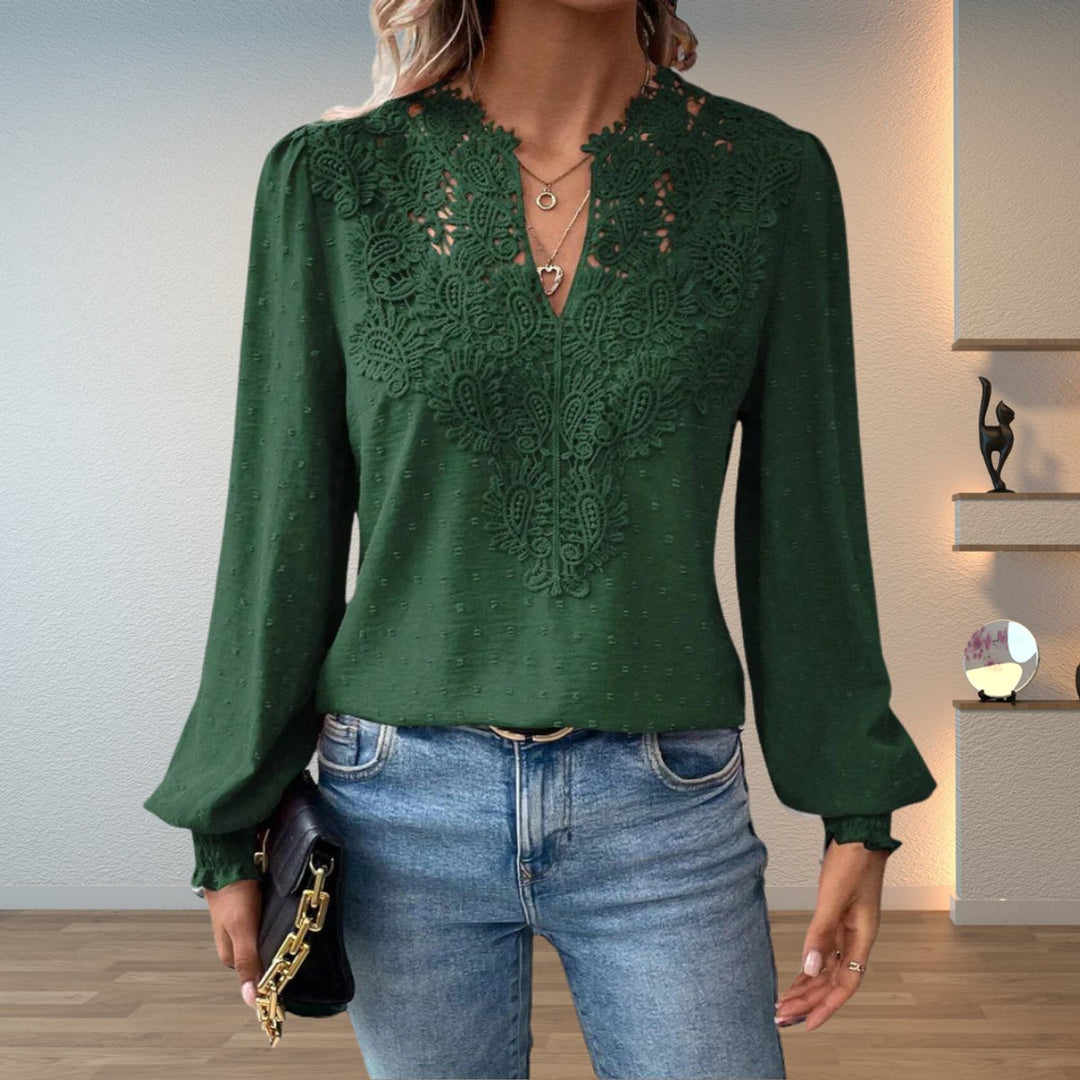 Sophie | Women's Lace Bodice V-Neck Long Sleeve Blouse