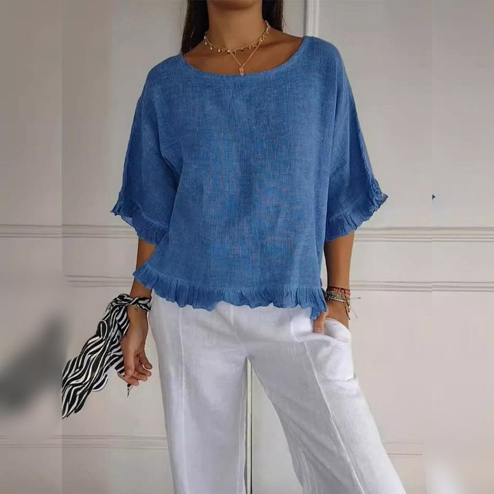Ivy | Women's Lightweight Frayed-Edge Three-Quarter Sleeve Blouse