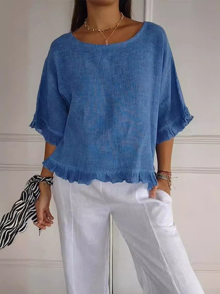 Ivy | Women's Lightweight Frayed-Edge Three-Quarter Sleeve Blouse