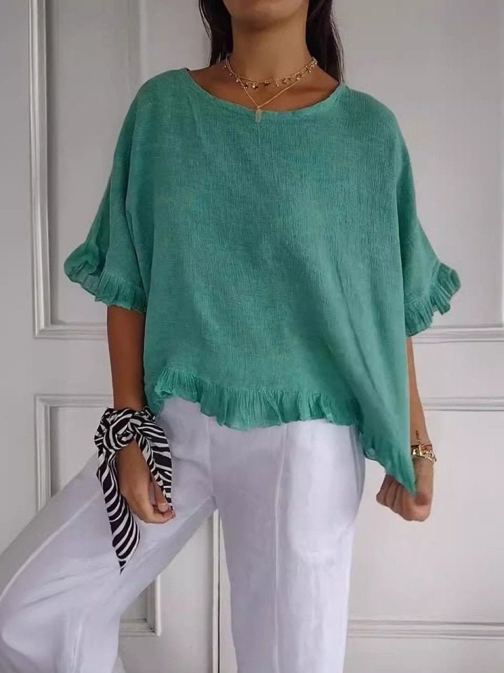 Ivy | Women's Lightweight Frayed-Edge Three-Quarter Sleeve Blouse