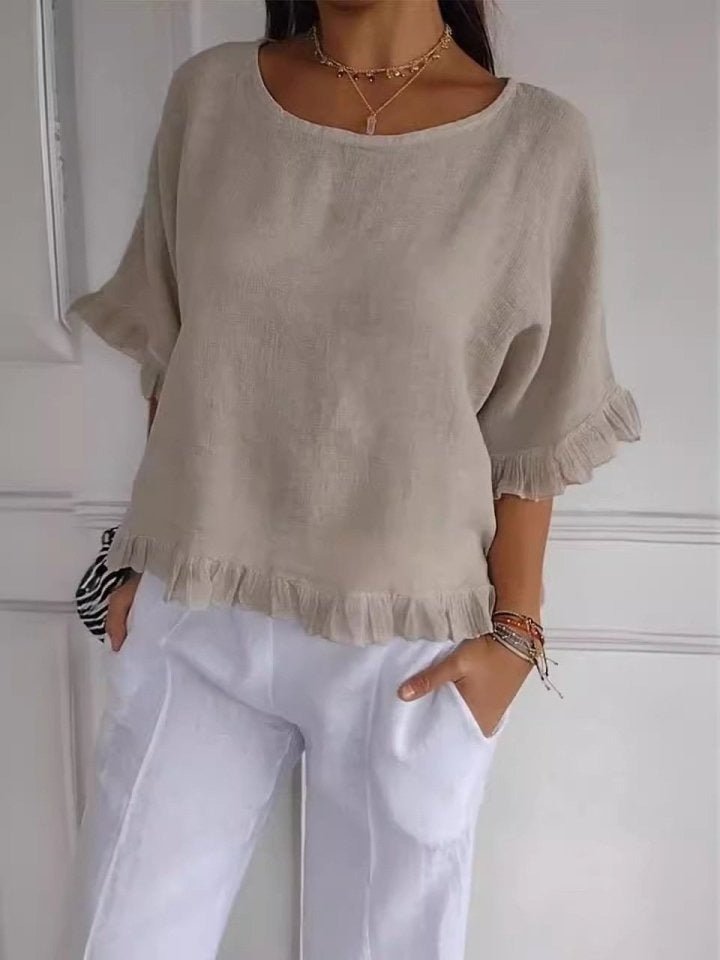 Ivy | Women's Lightweight Frayed-Edge Three-Quarter Sleeve Blouse