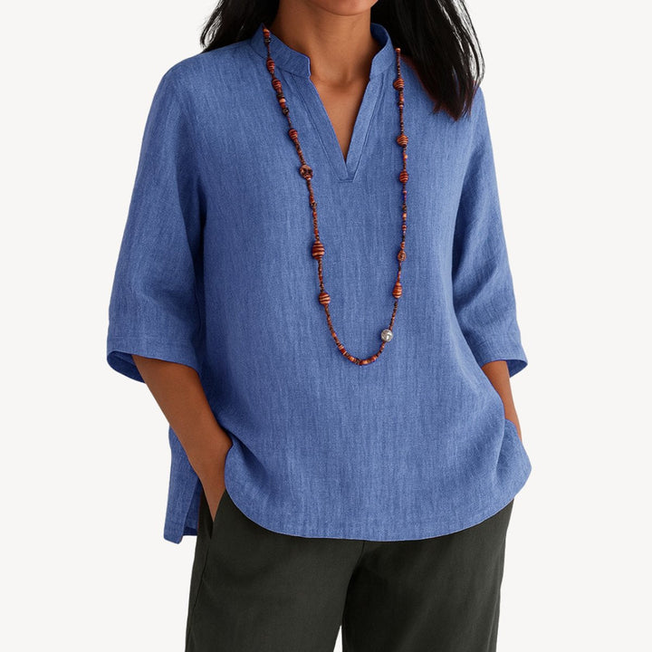 Lily | Women's Linen 3/4 Sleeve V-Neck Tunic Blouse