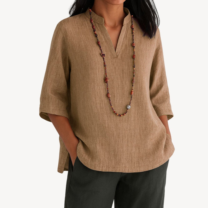 Lily | Women's Linen 3/4 Sleeve V-Neck Tunic Blouse