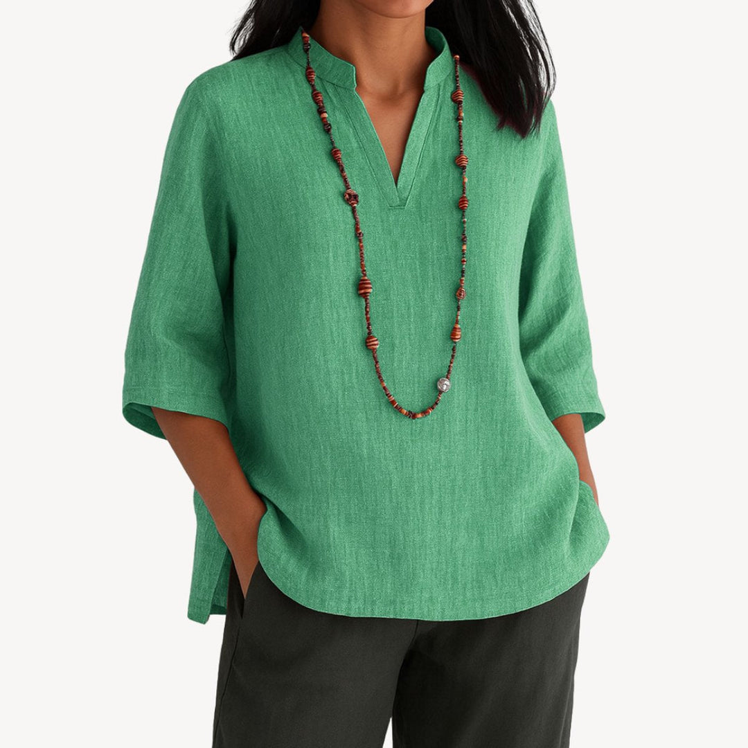 Lily | Women's Linen 3/4 Sleeve V-Neck Tunic Blouse
