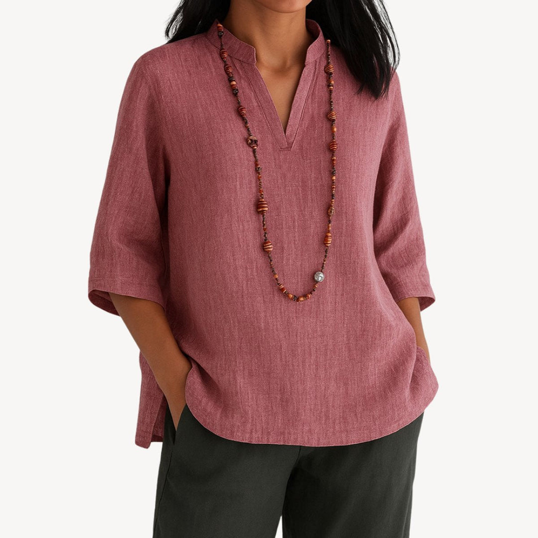 Lily | Women's Linen 3/4 Sleeve V-Neck Tunic Blouse