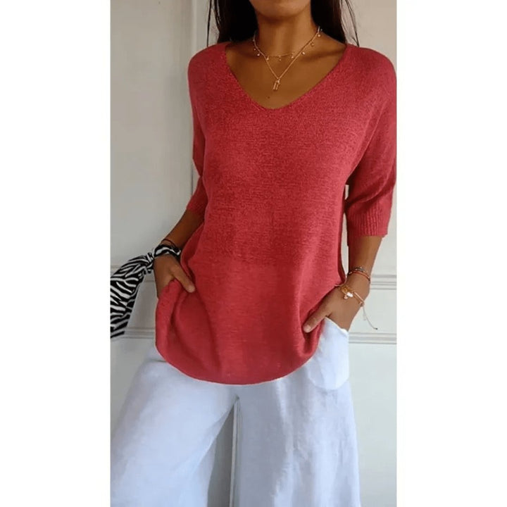 Aria | Women's Linen V-Neck Blouse 3/4 Sleeves Relaxed Fit