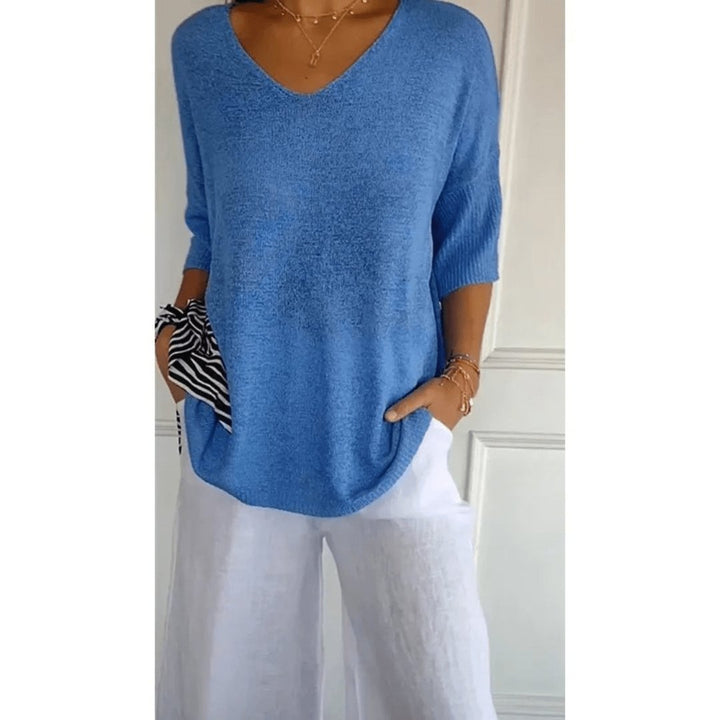 Aria | Women's Linen V-Neck Blouse 3/4 Sleeves Relaxed Fit