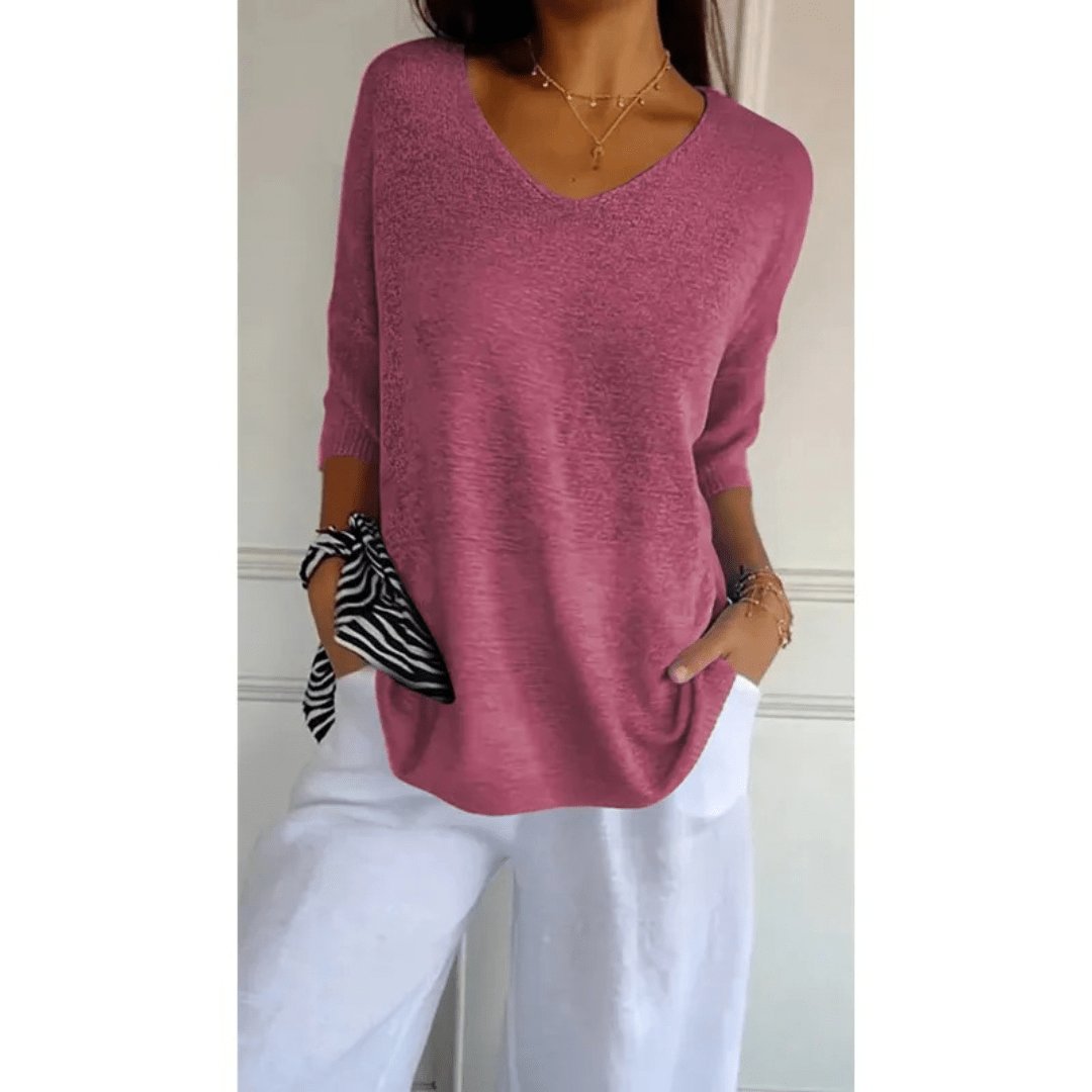 Aria | Women's Linen V-Neck Blouse 3/4 Sleeves Relaxed Fit