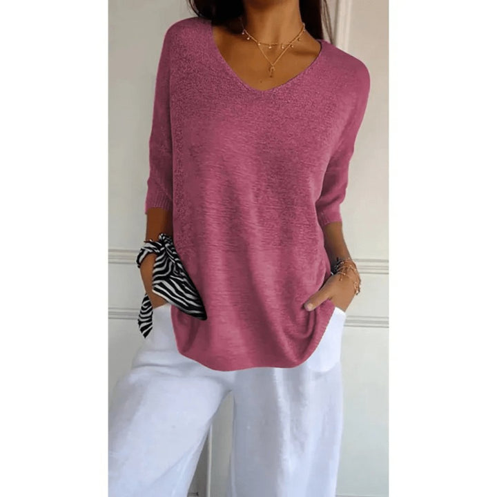 Aria | Women's Linen V-Neck Blouse 3/4 Sleeves Relaxed Fit