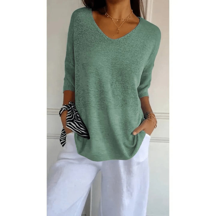 Aria | Women's Linen V-Neck Blouse 3/4 Sleeves Relaxed Fit