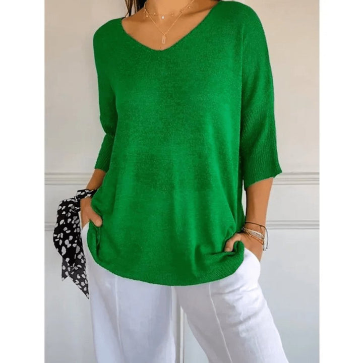 Aria | Women's Linen V-Neck Blouse 3/4 Sleeves Relaxed Fit