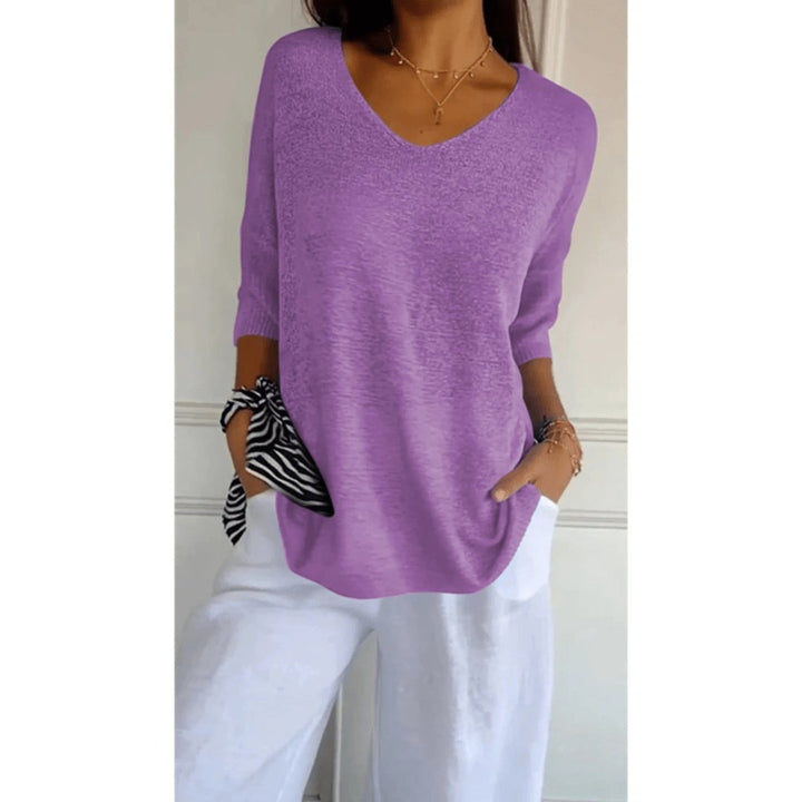 Aria | Women's Linen V-Neck Blouse 3/4 Sleeves Relaxed Fit