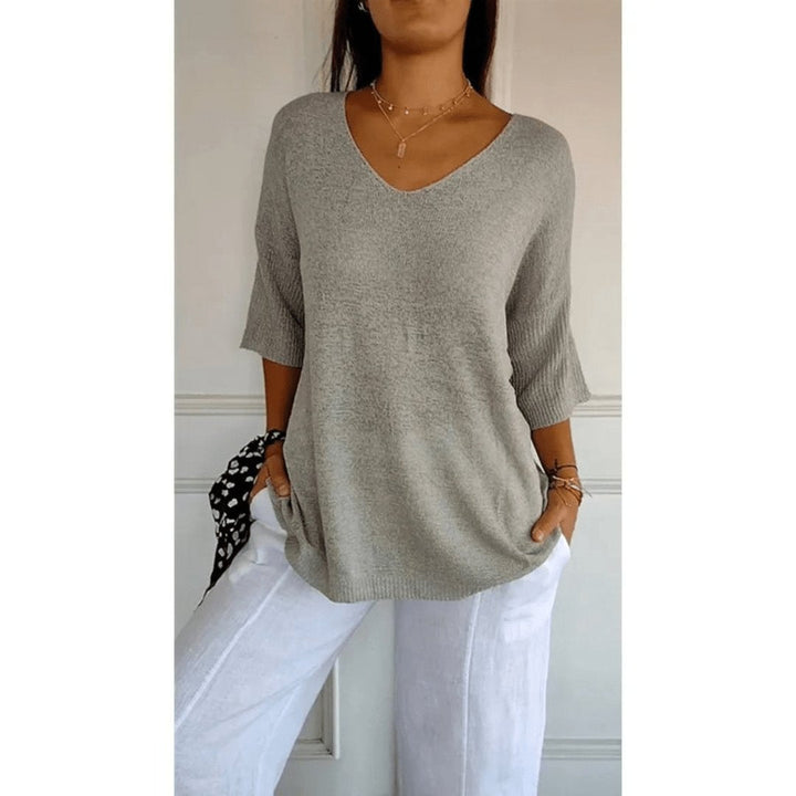Aria | Women's Linen V-Neck Blouse 3/4 Sleeves Relaxed Fit