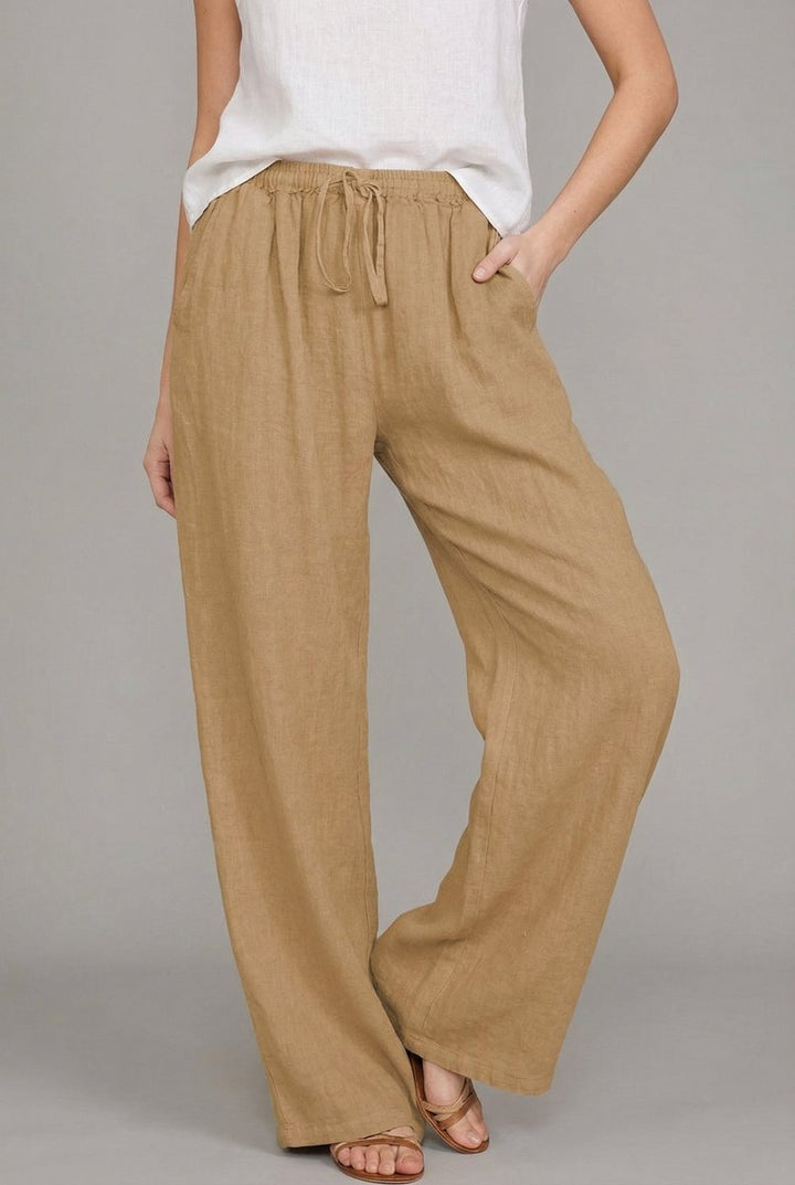 Rosie | Women's Linen Wide Leg Pants Elasticated Drawstring Trousers