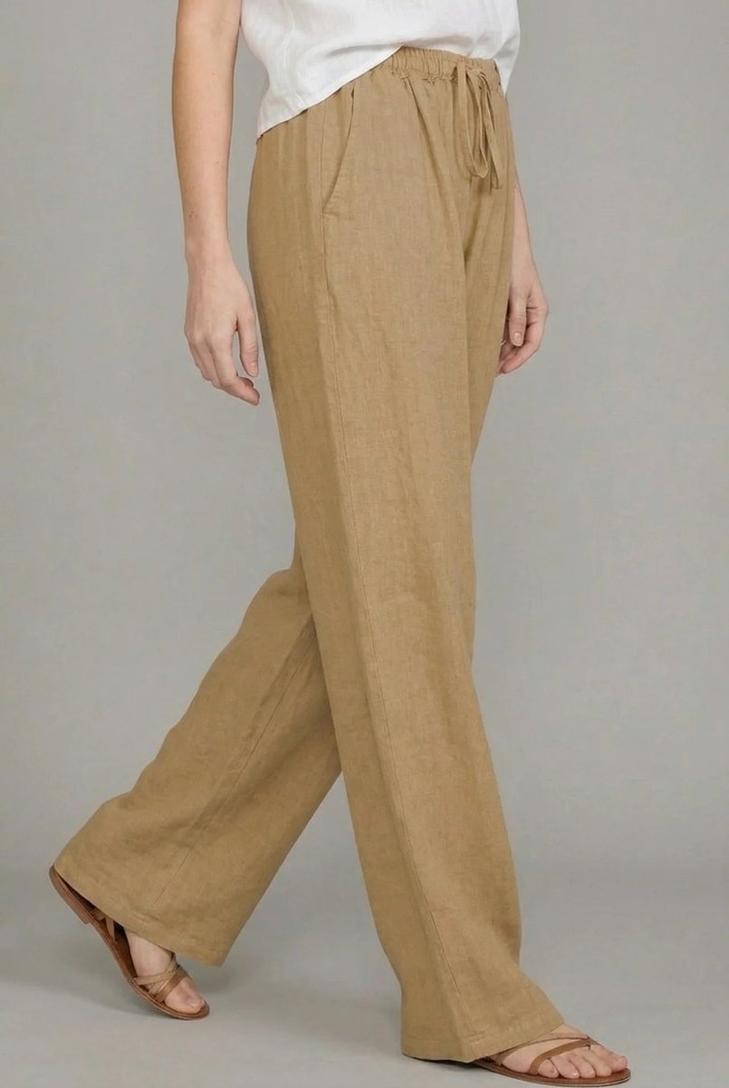 Rosie | Women's Linen Wide Leg Pants Elasticated Drawstring Trousers
