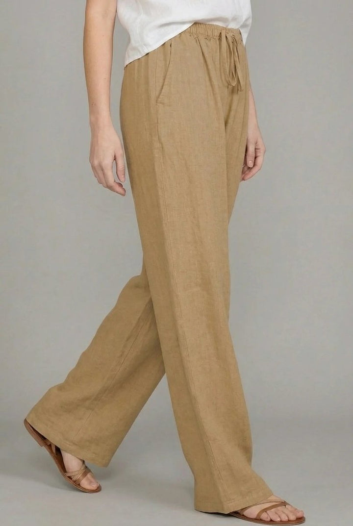 Rosie | Women's Linen Wide Leg Pants Elasticated Drawstring Trousers
