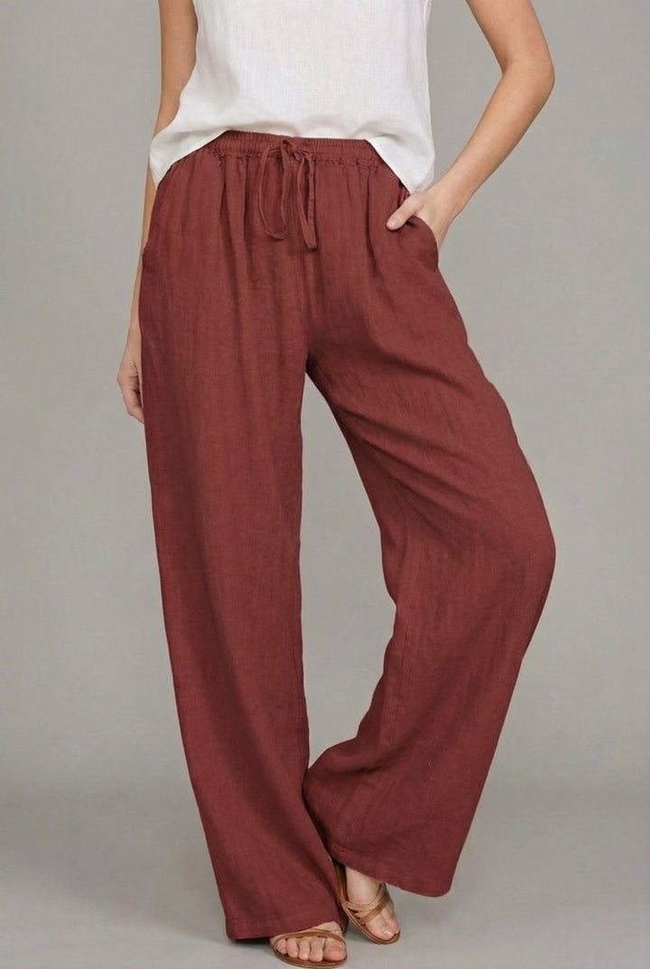 Rosie | Women's Linen Wide Leg Pants Elasticated Drawstring Trousers