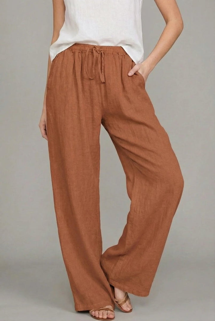 Rosie | Women's Linen Wide Leg Pants Elasticated Drawstring Trousers