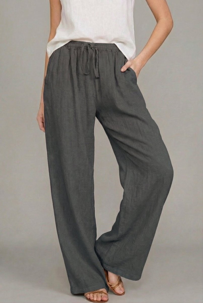Rosie | Women's Linen Wide Leg Pants Elasticated Drawstring Trousers