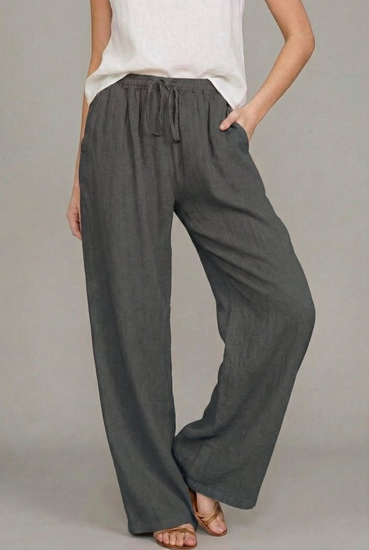 Rosie | Women's Linen Wide Leg Pants Elasticated Drawstring Trousers