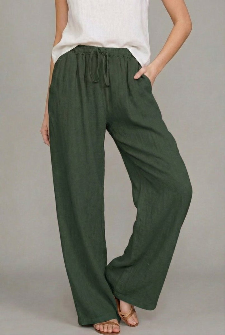 Rosie | Women's Linen Wide Leg Pants Elasticated Drawstring Trousers