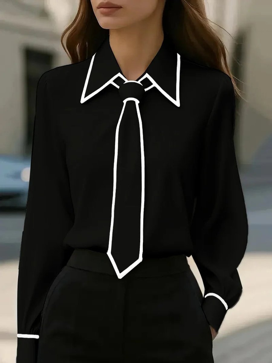 Lily | Women's Long Sleeve Contrast Trim Tie Neck Blouse