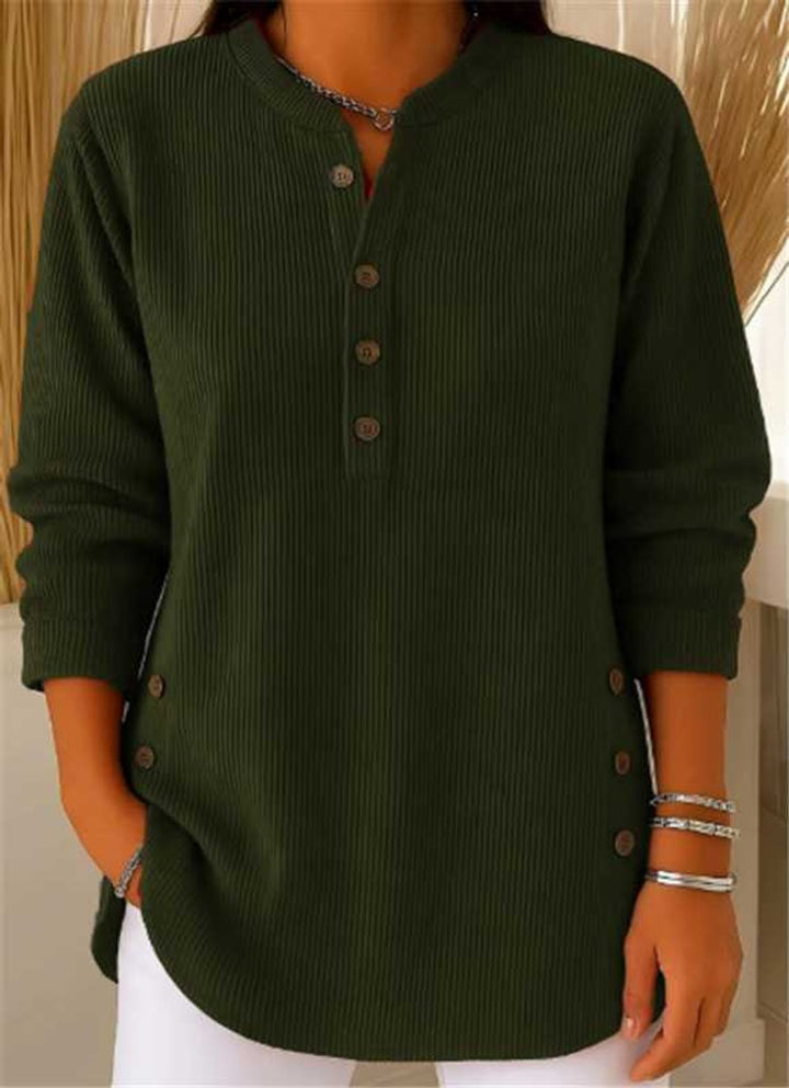 Aria | Women's Longline Ribbed Henley Tunic Side Button Detail