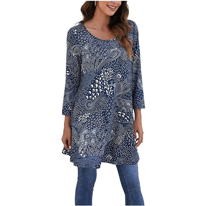 Evelyn | Women's Mandala Print 3/4 Sleeve Swing Tunic Top