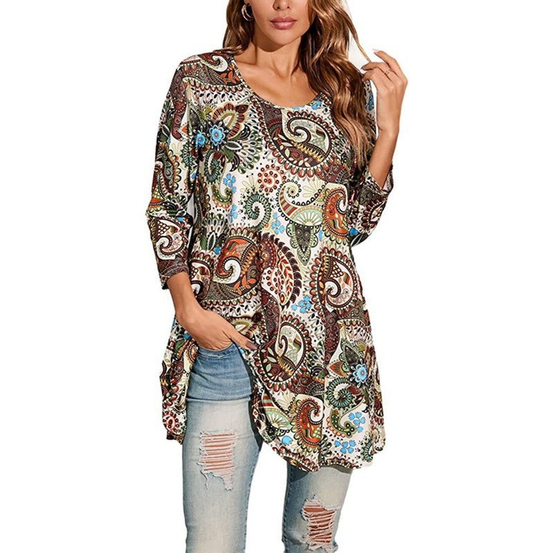 Evelyn | Women's Mandala Print 3/4 Sleeve Swing Tunic Top