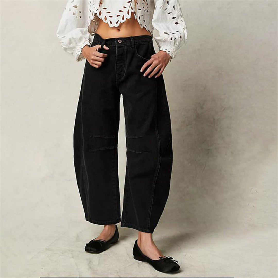 Mia | Women's Mid-Rise Cropped Barrel-Leg Heavyweight Denim Jeans