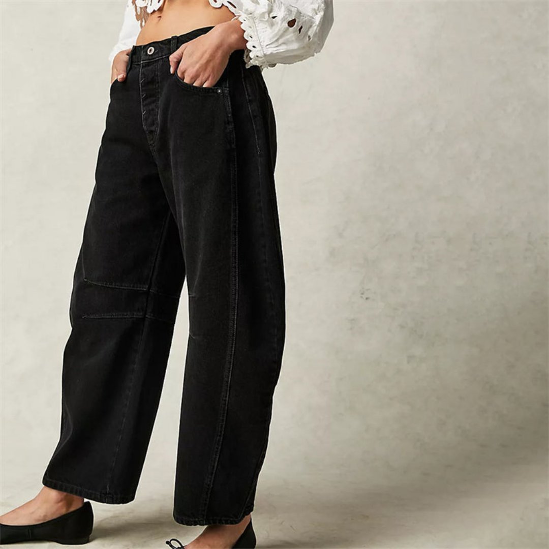 Mia | Women's Mid-Rise Cropped Barrel-Leg Heavyweight Denim Jeans