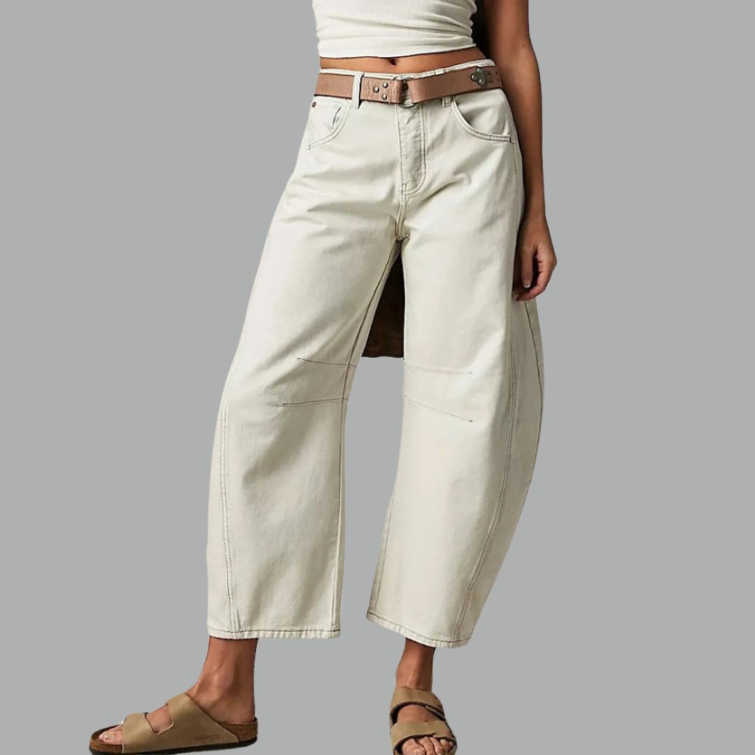 Mia | Women's Mid-Rise Cropped Barrel-Leg Heavyweight Denim Jeans