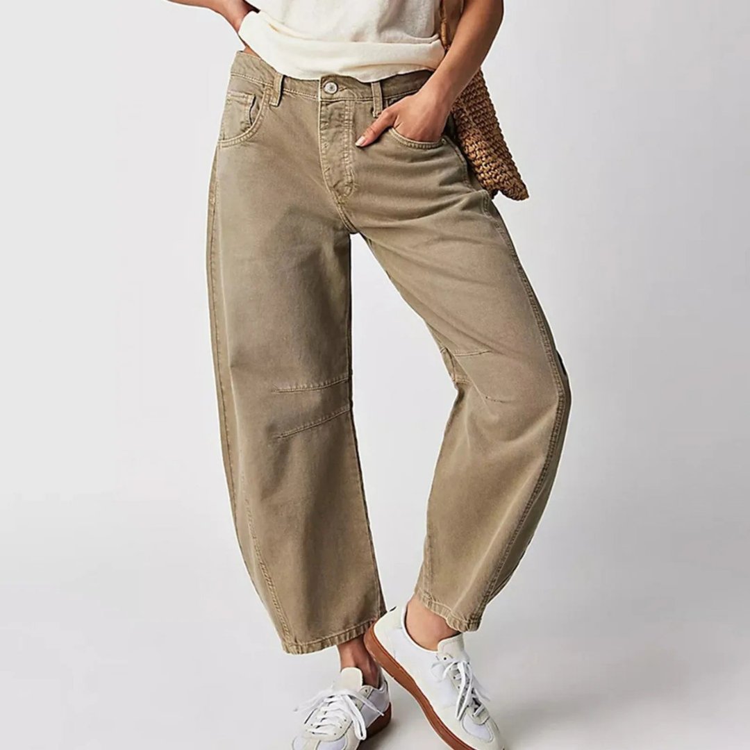 Mia | Women's Mid-Rise Cropped Barrel-Leg Heavyweight Denim Jeans