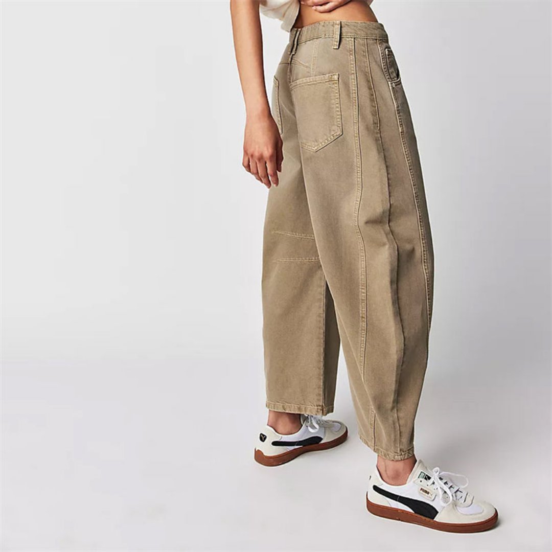 Mia | Women's Mid-Rise Cropped Barrel-Leg Heavyweight Denim Jeans