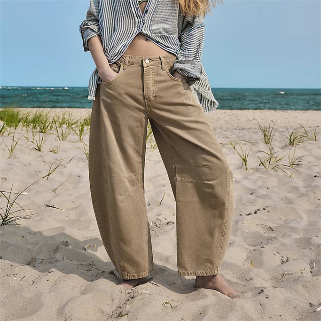 Mia | Women's Mid-Rise Cropped Barrel-Leg Heavyweight Denim Jeans