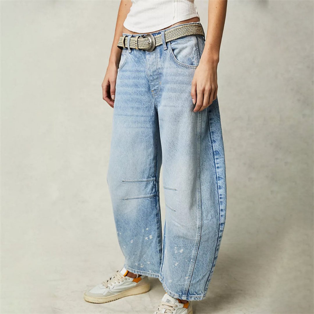 Mia | Women's Mid-Rise Cropped Barrel-Leg Heavyweight Denim Jeans