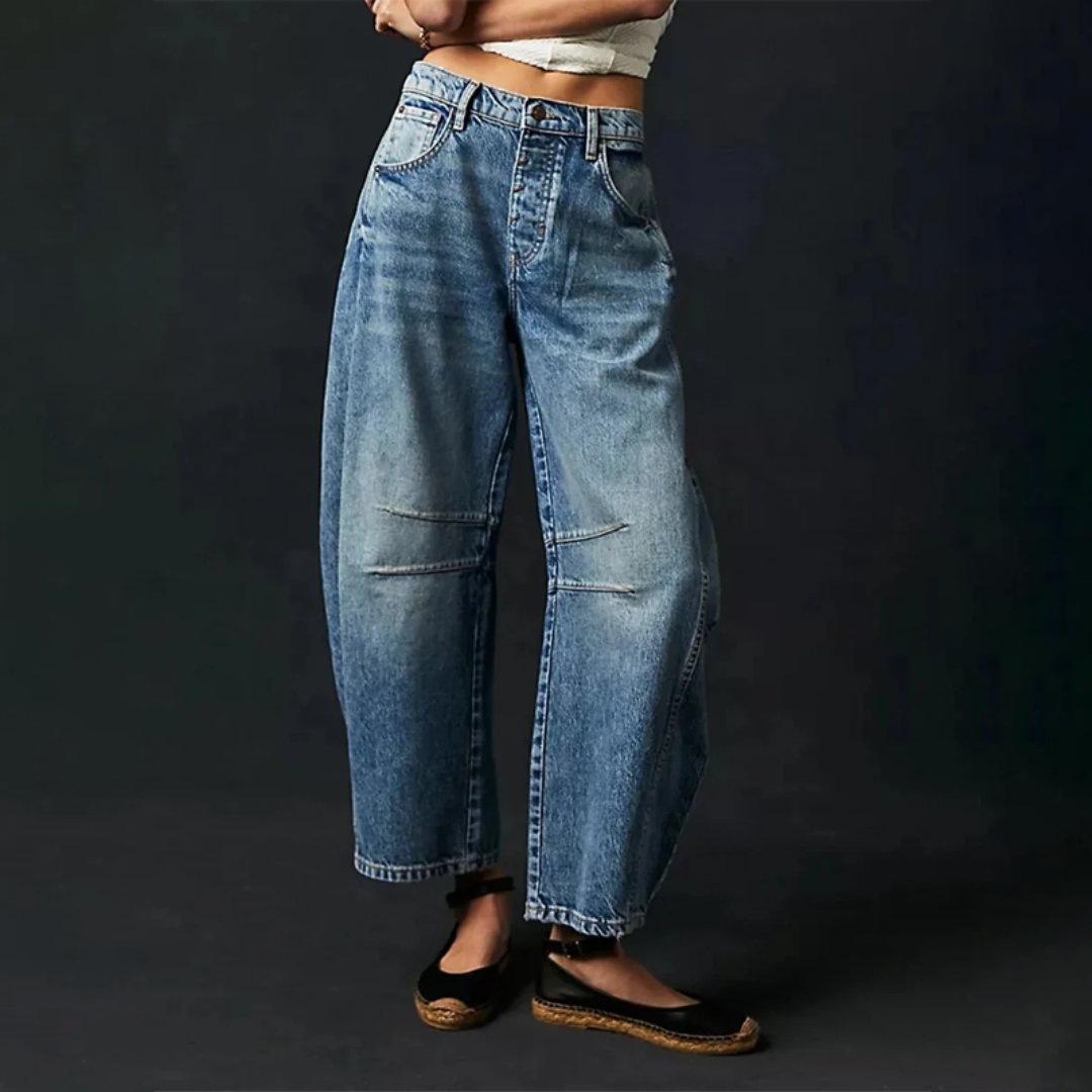 Mia | Women's Mid-Rise Cropped Barrel-Leg Heavyweight Denim Jeans