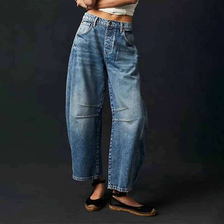 Mia | Women's Mid-Rise Cropped Barrel-Leg Heavyweight Denim Jeans