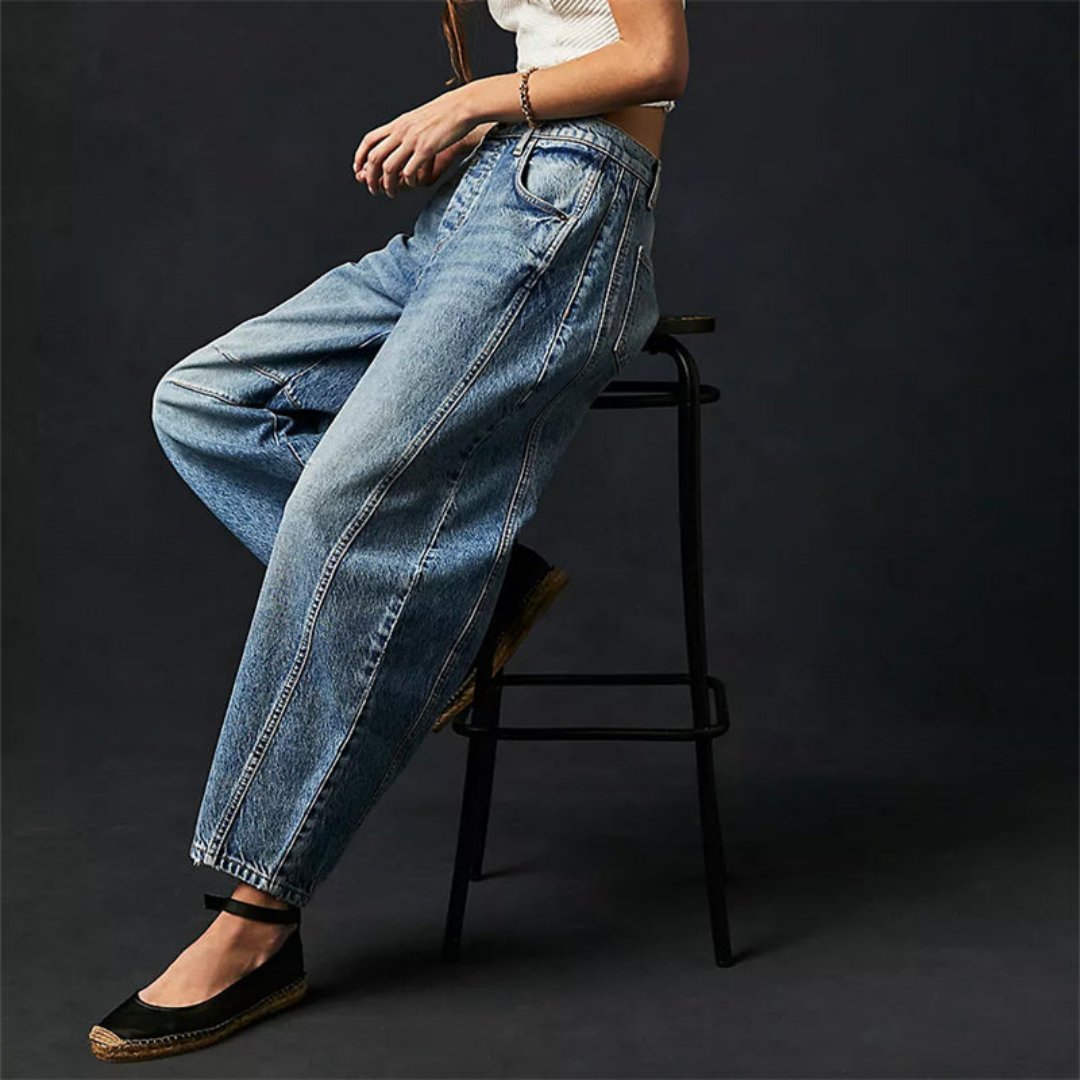 Mia | Women's Mid-Rise Cropped Barrel-Leg Heavyweight Denim Jeans