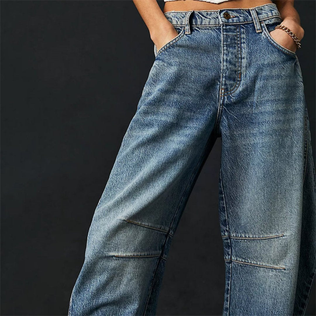 Mia | Women's Mid-Rise Cropped Barrel-Leg Heavyweight Denim Jeans